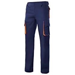 Pantalon Azul Marino Mujer Trabajo Velilla 103004, Pantalón bicolor multibolsillos, color azul marino y naranja, Talla 50