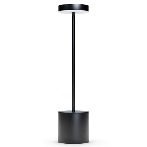 P-Maggia Cordless Table Lamp, 3 Color Stepless Dimming, 5000mAh Rechargeable Battery Operated Lamp,Outdoor Cordless Lamp, for Dining Room, Living Room, Bedroom,Bar, Restaurant (Black Modern - 1)