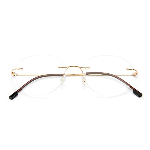 KoKoBin Round Rimless Reading Glasses Super Light Titanium Alloy Reading Aid for Men and Women gold - Image 3