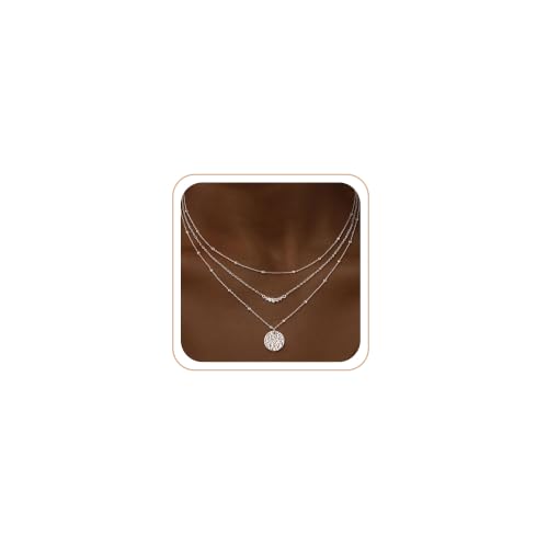 CHESKY Layered Silver Necklace for Women Trendy, Silver Plated Dainty Stackable Charm Necklaces for Womens Layering Beads Chain Diamond Pendant Necklaces Stack Jewelry Set for Women Gifts