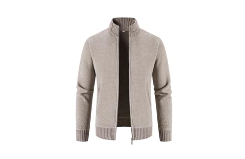 Mens Zip Cardigan Sweater Solid Color Long Sleeve Ribbed Knitted Sweater for Men