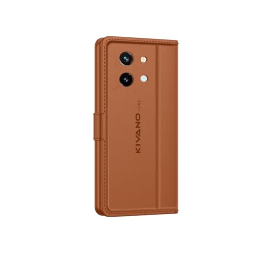Image of KIVANO LUXE Compatible for Vivo Y58 5G Luxury Handmade Leather Magnetic Flip Folio Case | Card Holder & Kickstand | Slim Protective Cover | Unisex - Brown