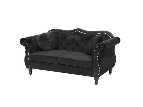 Image of Modern & Classic Chesterfield Sofa 5 Seater Sofa Velvet L-Shape Corner Sectional Button Tufted Sofa for Living Room, Dining Room, Office and Hallway-(Black-C).