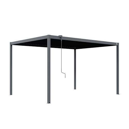 PRIMEYARD Pergola 3x4 m Pfosten und Lamellendach aus Stahl - anthrazitfarbene Terrassenüberdachung