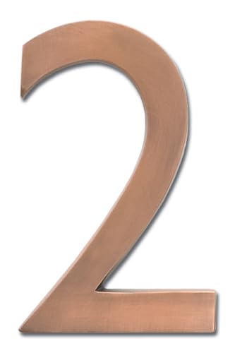 Architectural Mailboxes 3582AC-2 4 inch Solid Brass Floating House Number, 2, Antique Copper