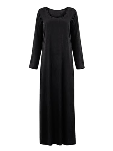 CHICTRY Womens Solid Muslim One-Piece Prayer Dress Arabian Round Neck Kaftan Abayas Muslim Dress3