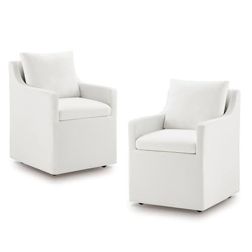 Image of KISLOT Upholstered Dining Chairs with Casters Modern Side Armchair with Rollers for Diningroom Bedroom Livingroom Reading Room, Cream, 2 Box
