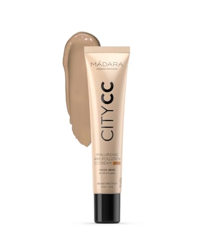 MÁDARA Organic Skincare | CITY CC Crema CC hialurónica antipolución SPF 15, BEIGE, 40 ml - Con ácido hialurónico y protección solar UVA/UVB de amplio espectro, textura ligera y sedosa.