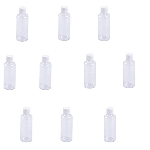 Mingl 2 Ounce/60ml Plastic Empty Bottles with Flip Cap, Refillable Cosmetic Bottles, Travel Bottles for Shampoo, Liquid Body Soap, Toner, Lotion, Cream - Clear - Set of 10