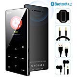 MP3 Player - 2019 New Updated Model, Bluetooth 4.2 Metal Touch Button Sports Music Player, 65 Hours Playback, Build in Speaker, HiFi Sound Voice Recorder FM Radio, Expandable 128GB TF Card, H29-Black