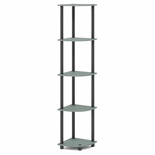 Image of Furinno Turn-N-Tube Toolless Assembly 5-Tier Storage Shelves, Sage Green | Green Corner Shelf, Open Storage Book Shelf, for Organization and Storage, Living Room, Home Office, Bedroom