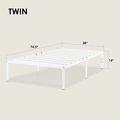 Image of Best Price Mattress 14 Inch Metal Platform Bed Frame, Heavy Duty Steel Slats, White, Twin