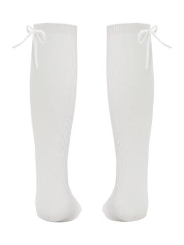 Choomomo Little Girls Knee High Socks with Bow Knit Soft Breathable Dress Socks Kids Cotton Stockings2