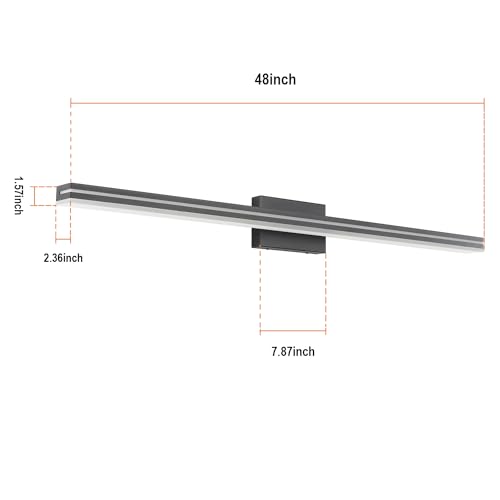 Image of SineRise 48-Inch LED Modern Bathroom Vanity Light Bar, Matte Black Modern Acrylic Bathroom Wall Lighting Fixtures Over Mirror (Cool White 6000K)