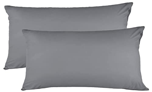 Kissenbezug 40 x 80 cm, Kissenhülle Doppelpack Uni Anthrazit, Superweicher Kopfkissenbezug Pillowcase, [2er Set] Kissenbezüge100% Baumwolle mit Reißverschluss Cover