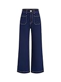 CIDER Damen-Jeans mit weitem Bein, hohe Taille, dehnbar, Denim, ausgestellte Hose mit Taschen, Marineblau, Groß
