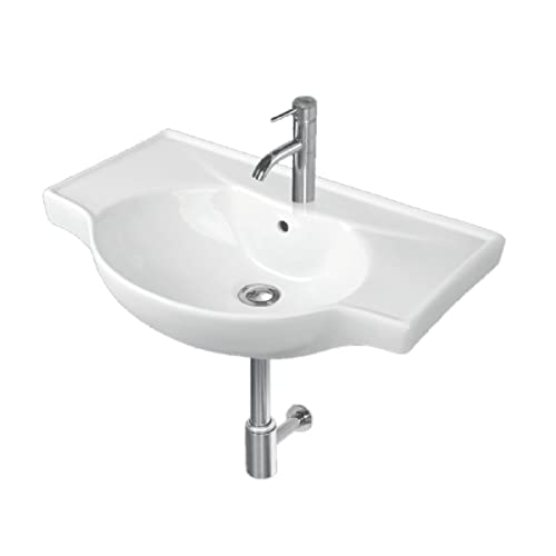 Image of Wash Basin Wall Hung Mounted Glossy Finish White Sink for Bathroom (24 x 17 x 7 Inch)
