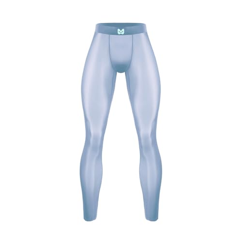 Liaeglam Ice Silk See Through Underwear Legging Tight Pant Bulge Pouch Seamless Stretchy Long Trousers (Blue,Large)