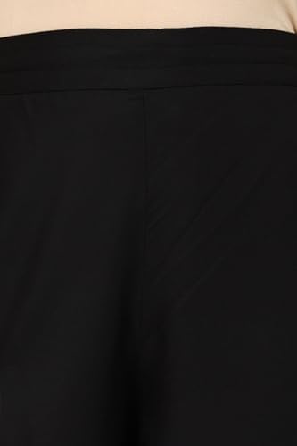 Image of Black Solid Rayon Parallel Pants with Embellished Organza Hemline