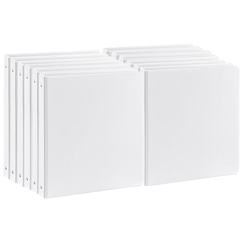 Durable 1 inch 3-Ring Binder 1 Round Ring Binders with 2 Inside Pockets Basic 1 in Binders PVC- Free Clear View Cover 1-inch-Binder Holds 8.5 x 11Paper for Office/School/Home12 Pack White