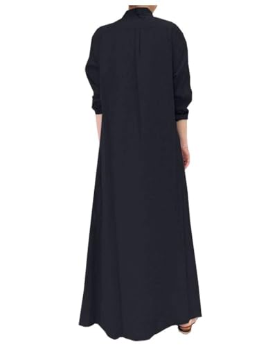 Image of Ladyful Women's Cotton Linen Maxi Shirt Dress Long Sleeve Button Down Shirtdress Beach Summer Dress Pockets