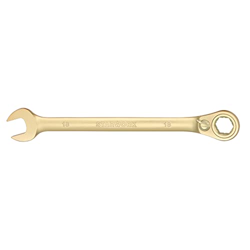 STARWORK 6-Point Metric 15° Offset GPlating™ Reversible Non-Slip Long Pattern Ratcheting Combination Wrench 18mm