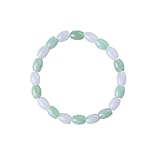 QVFVJA Real Natural Jade Beads Bracelet for Women Genuine Burmese jadeite Green and White Oval Beads Handmade Adjustable Stretchy Bracelet Bring Good Luck and Wealth