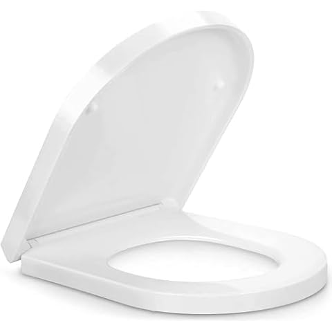 SADALAK D/U Shape Toilet Seat,Soft Close and Quick-Release for Easy Cleaning Toilet Seats Cover,Stable Hinge Design to prevent shifting -White Elongated Toilet Lid Cover
