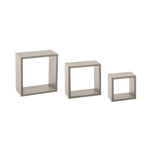 DAMDAM GO Estantería Pared en Forma de Cuadrado, Set de 3 Estantes Flotantes Juego de Baldas para Libros y Objetos de Decoración (Cuadrado-Gris Claro)