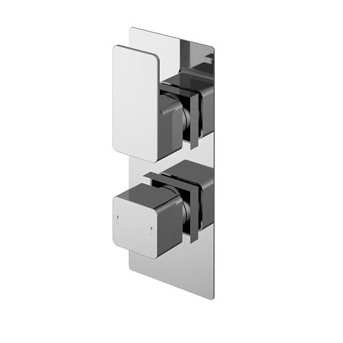 Balterley Concealed Thermostatic Shower Valve, Square Lever & Knob Handles with Rectangular Plate Bathroom Shower Valve, Dual Control 1 Outlet Valves for Showers - 120 x 135 x 215mm (Chrome)
