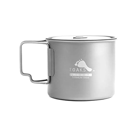 TOAKS Pure Titanium Tableware Mug Camping Cup Pot, for Outdoor Use (375ml,450ml,550ml,650ml,750ml,1100ml) Cover
