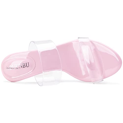 Image of NBUUNBU Clear Heels for Women Silver Black Heels Little Platform Sexy High Heels Sandals Stiletto Kitten Open Toe Dress Shoes Comfortable Double Transparent Strap Heeled Sandals Mule