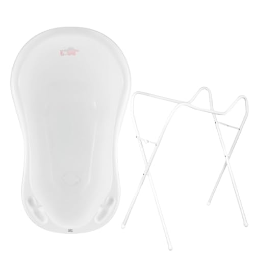 Hylat Baby Friends Weiß Babywanne mit Gestell und Badewannenstöpsel - TÜV Rheinland zertifiziert - Stabil und Bequem, Ideal für Neugeborene und Babys bis zu 12 Monaten - Lite-Kollektion Kinder Baden