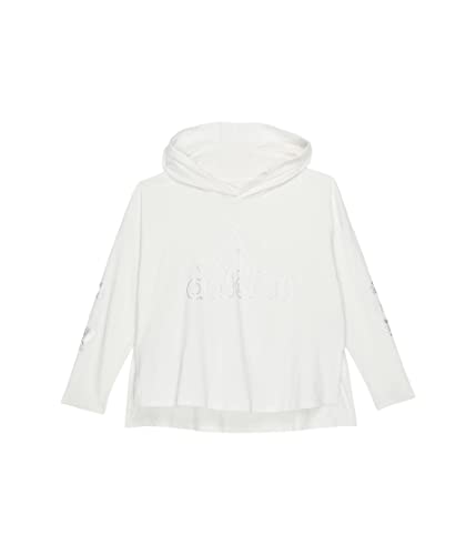 adidas Girls Long Sleeve Hooded Graphic Tee, Chalk White, Large (14)