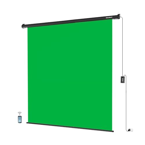 RAUBAY Motorized Pull Down Green Screen - 78.7 x 86.6 Collapsible Wall-Mount Background for Professional Video Production Chroma Key Backdrop for YouTube TikTok Streaming Video Conferencing