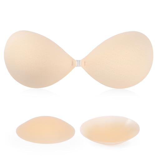 Image of RELIRELIA Women's Sticky Self Adhesive Invisible Strapless Reusable Silicone Push Up Backless Bra