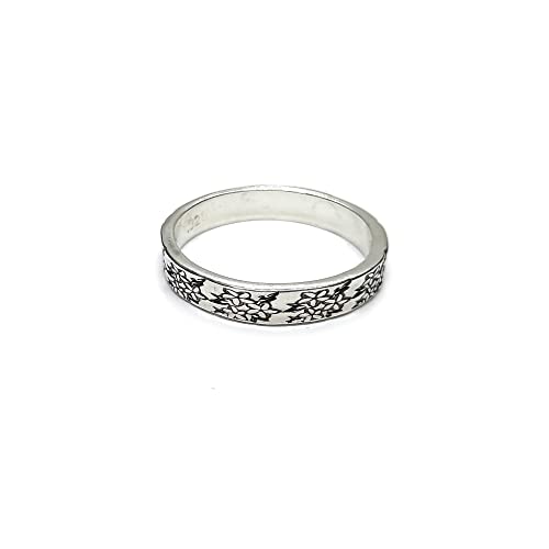 Bague argent sterling véritable anneau fleurs style bohème 4mm - 2