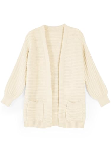Image of Haloumoning Kids Girls Open Front Cardigan Sweaters Long Sleeve Cable Knit Fashion Clothes with Pockets 5-14 Years