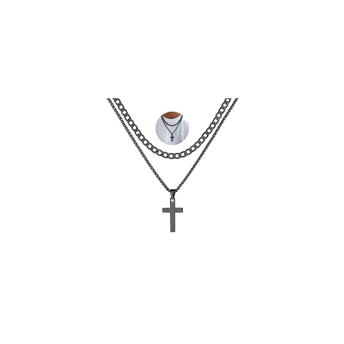 FaithHeart Cross Necklace for Men, Silver/Black/Gold Crucifix Necklace Stainless Steel Pendant with Cuban Chain Jesus Cross Necklaces Religious Gifts