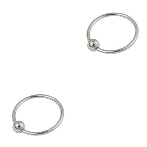 2 aros nariz grandes iguales, muy finos con bola de cierre, plata de ley 925, 9mm diámetro interior, 0,6mm grosor.