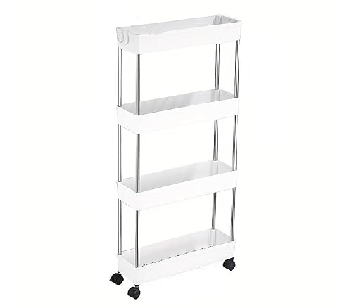 CLICLED Carrello Cucina Salvaspazio Portaoggetti a 4 Ripiani Ruote Carrellino Slim Bagno Ufficio Bianco Nuvola Misure 12P X 86H X 40L carrellino con ruote portatutto Scaffale Mobiletto Dispensa