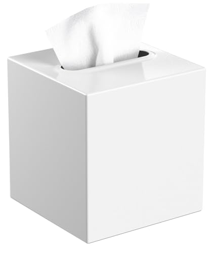 Livelab Metal Tissue Box Cover, Square Tissue Box Holder Modern Decor Facial Napkin Holder Tissue Box Dispenser for Bathroom Vanity Countertop, Living Room, Bedroom, Office | White