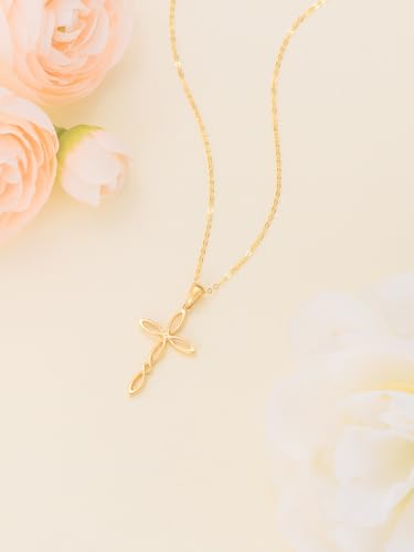 14K Solid Gold Necklace for Women Cross/Infinity/Heart/Rose/Sunflower/Celtic knot Cross Pendant Necklaces Religious Christian Jewelry Gifts for Her Mom Grandmother Christmas Birthday Anniversary3