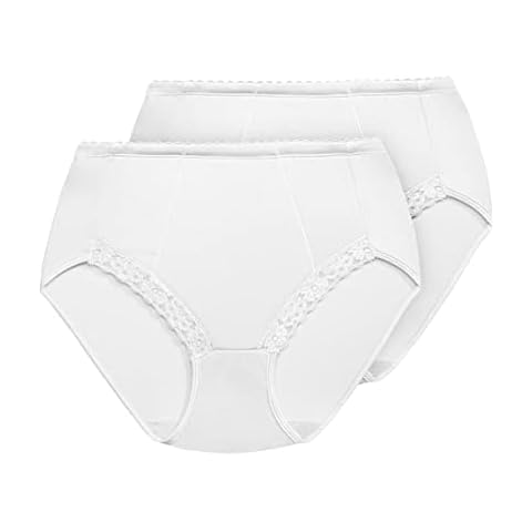 Exquisite Form Women's 2-Pack Medium Control Shaper Brief Panty with Lace Leg Waist Shapewear, White, (Pack of 2) Cover