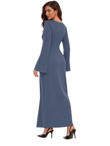 Sipaya Maxi Bodycon Dresses for Women Wedding Guest Formal Business Casual Long Sleeve Cocktail Outfits Midi Fall Fashion Winter Clothing Funeral Blue L - image 5