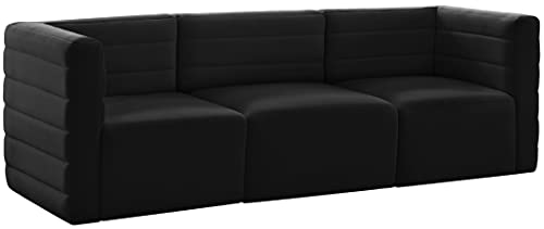 Meridian Furniture 677Black-S95 Quincy Collection Modern | Contemporary Velvet Upholstered Modular Sofa with Deep Horizontal Channel Tufting, 95" W x 32" D x 31.5" H, Black