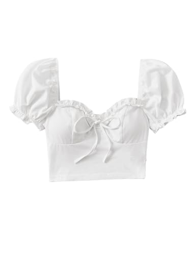 Verdusa Women's Babydoll Tops Puff Sleeve Sweetheart Neckline Top Crop Top