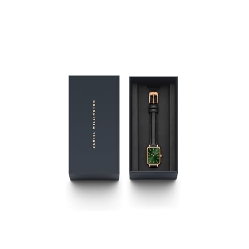 Image of Daniel Wellington Quadro Analog Watch for Women with Green Rectangle Dial & Black Leather Strap Band Water Resistant Women's Wrist Watches - DW00100446K