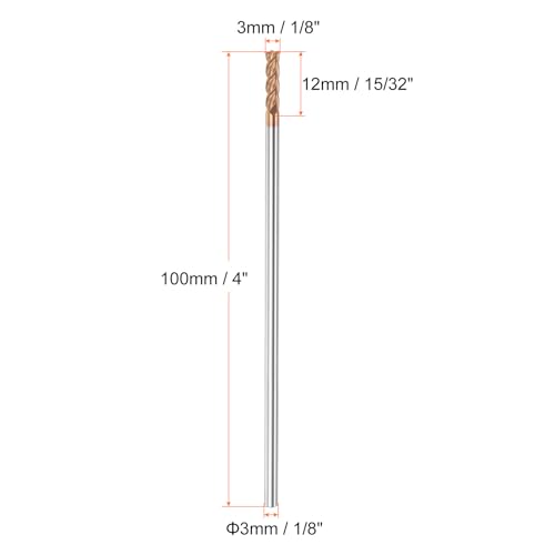 Image of HARFINGTON Micro Grain Carbide Square End Mill 1 /8 inch x 15 /32 inch (3mm x 12mm) Cut 1 /8 inch (3mm) Shank 4 inch (100mm) Length AlTiN Coated 4 Flutes Square Nose Cutter for Alloy Steel Hardened Steel