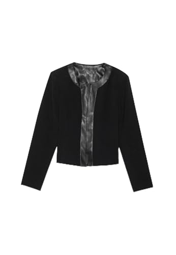 SS-Sunrise Fashion Womens Black Blazer Jacket with Faux Leather Trim Long Sleeve Collarless Design (X-Large Black)